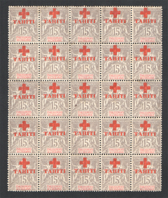 15 cts gris surcharge rouge bloc de 25 timbres TTB