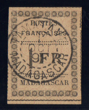 Madagascar 1 franc noir sur jaune signé Calves TTB