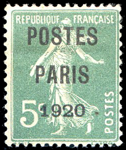 5 centimes semeuse Postes Paris 1920 TB