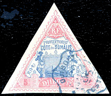 5 francs rose bateau à Djibouti triangulaire TTB