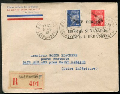 Pétain surchargés Libération ilot de St Nazaire sur lettre TTB