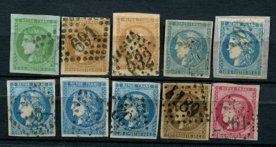 10 timbres Bordeaux dont 30 et 80 centimes signés TTB