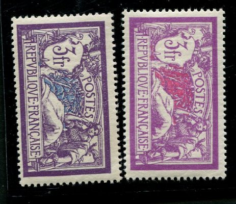 3 francs Merson violet et bleu et lilas et carmin TTB