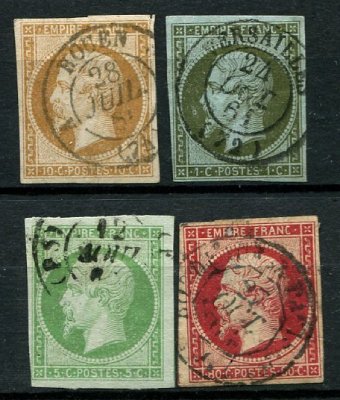 4 timbres Empire non dentelé obliterations cachet à date