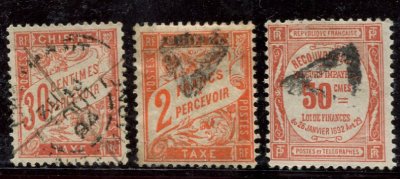 30 centimes et 2 francs rouge orange et 50 centimes impayées TTB