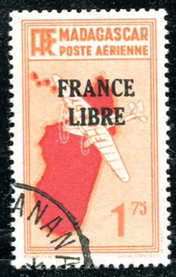 1,75 Avion et carte rouge surcharge France Libre TB