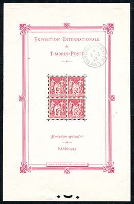 Bloc feuillet exposition de Paris 1925 TB
