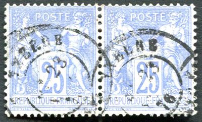 25 centimes outremer paire type 1 TTB