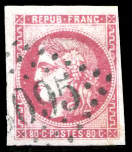 80 centimes Bordeaux rose vif oblitéré 5095 TTB