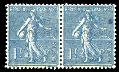 1 franc semeuse lignée bleu foncé paire variété boule de couleur