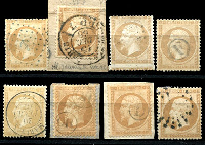 10 centimes oblitérations et variété 8 timbres plupart TTB