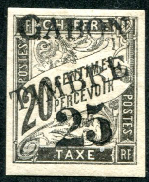25 centimes timbre Gabon sur 20 centimes taxe TTB
