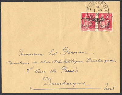50 centimes rouge Type Paix lettre de Dunkerque TTB