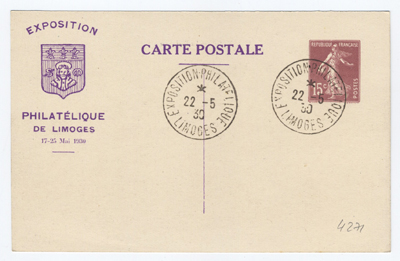 Série de 5 cartes Expo Limoges 15 centimes semeuse TTB