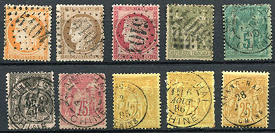 Oblitérations Shanghai sur timbres de France