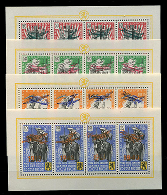 légion Flamande surchargé 43 en 4 feuillets de 4 timbres TTB