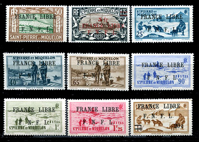 9 timbres France Libre TTB