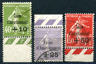 5eme Caisse d'Amortissement série des 3 timbres TTB
