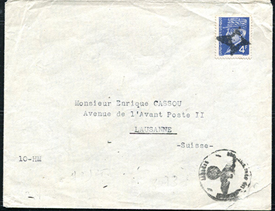 4 francs Pétain sur lettre recommandée pour Lausanne TTB