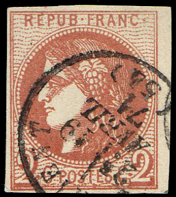 2 centimes Bordeaux rouge brique TTB