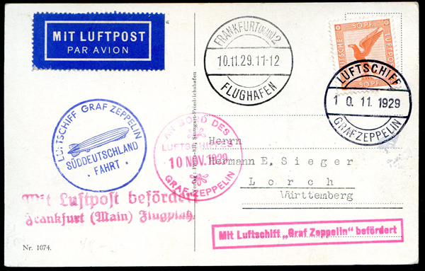 Liaison par Zeppelin Francfort-Friedrichshafen 10/11/29