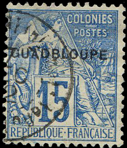 15 centimes Alphée Dubois variété GUADBLOUPE TB