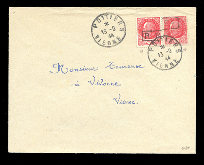 Libération Poitiers lettre du 13/09/44 Pétain 2,40 type 2 et 3