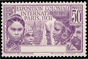 Variété 4 valeurs expo coloniale  1931 sans légende TB