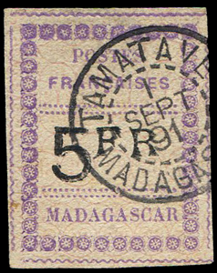 5F postes Françaises 1891 B+