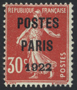 30 centimes rouge Poste Paris 1922 TTB
