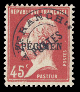 45 cents Pasteur préoblitéré surchargé spécimen TTB