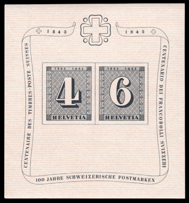 Bloc Centenaire du Timbre Poste Suisse 4 et 6r SUP