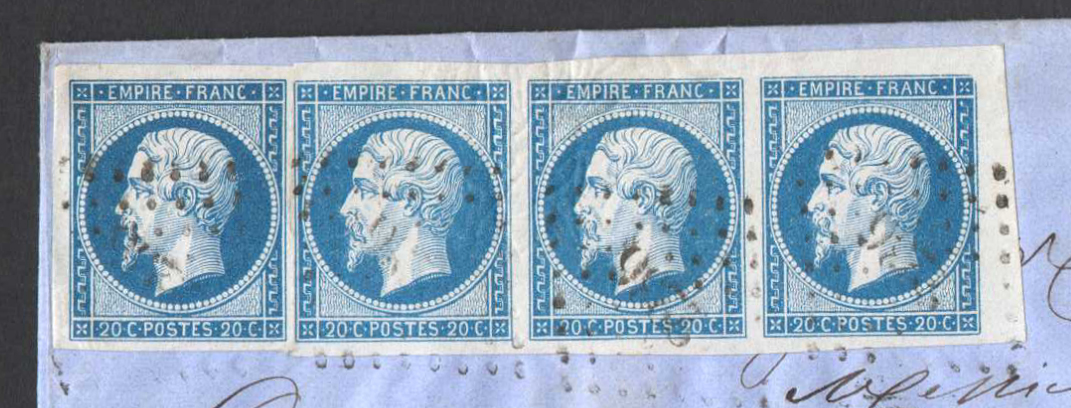 N°0014A - 20 cnts Empire bande de trois + 1 timbre quadruple port TTB – Image 3