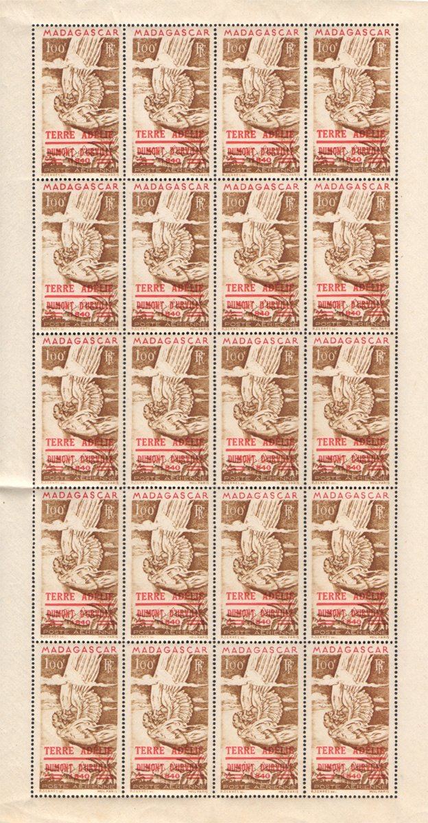 N0001** - 100 fr Terre Adélié Dumont Durville feuille de 20 TTB – Image 2