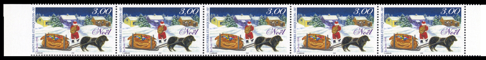 N°0694a** Maury - Saint Pierre Noël 1998 Dentelé 3 côtés en bande de 5 TTB – Image 2
