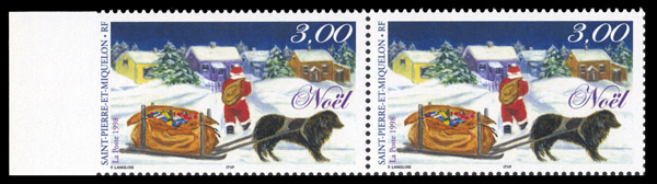 N°0694a** Maury - Saint Pierre Noël 1998 Dentelé 3 côtés en bande de 5 TTB