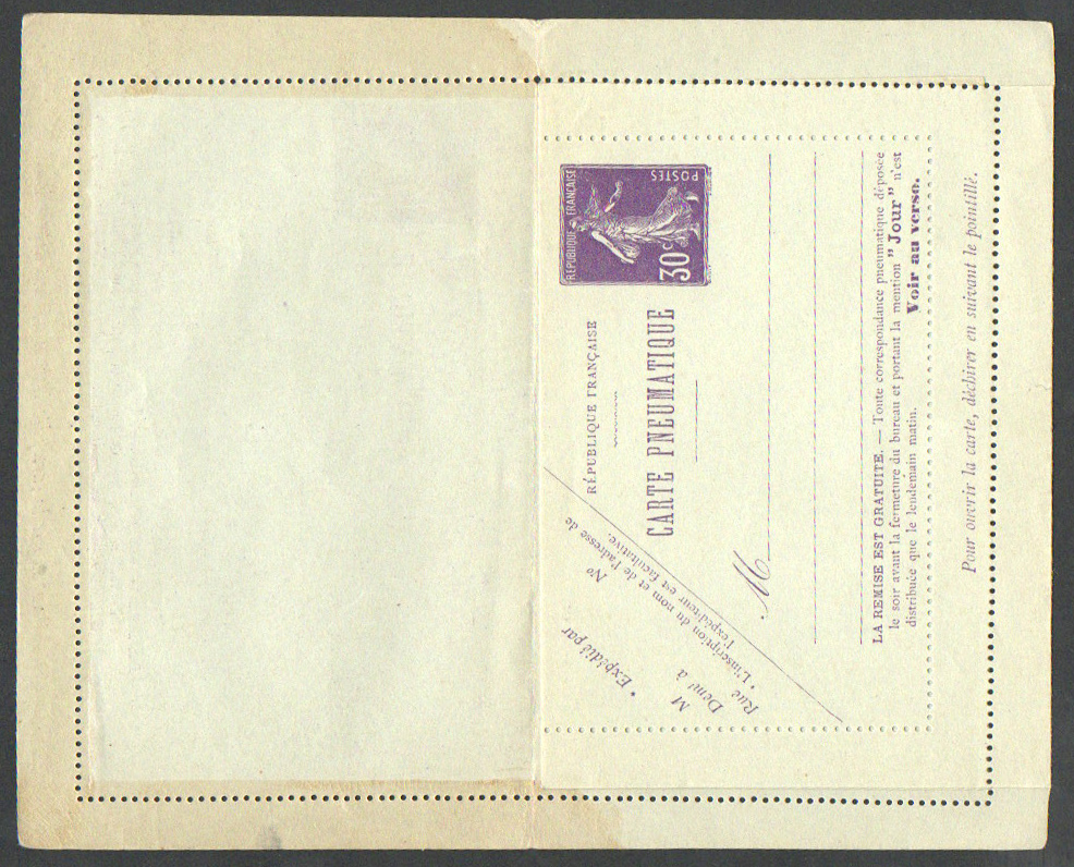 N°0141 30 cts semeuse violet carte lettre pneumatique avec réponse TTB – Image 2